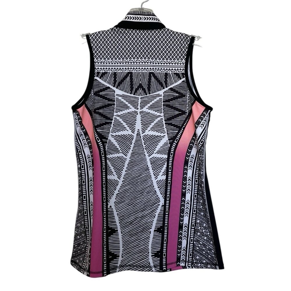 Lucky In Love Golf Tank Top‎ Womens Size XS Black Pink Geometric V Neck - Picture 3 of 5